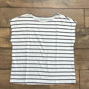 LOFT Black and White Striped Short Sleeve Tee